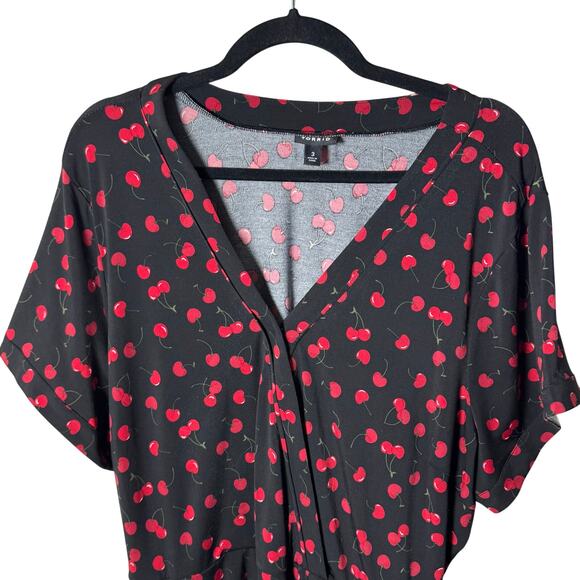 Torrid Cherry Print Plus Size Wrap Dress 3X Size 3 Retro Pinup Rockabilly - Picture 3 of 9